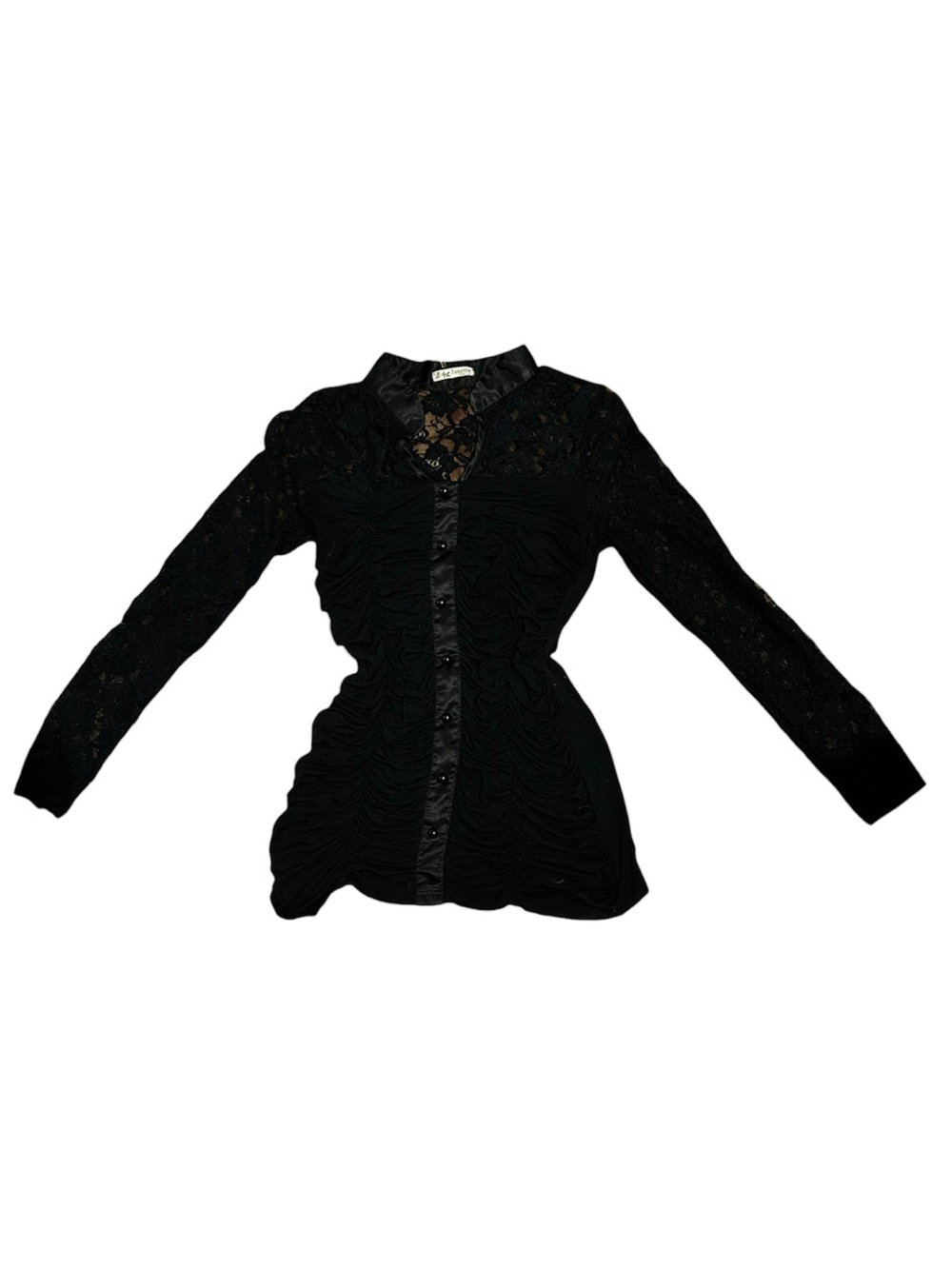 Gothic Lace Mesh Black Button-Front Women's Blouse